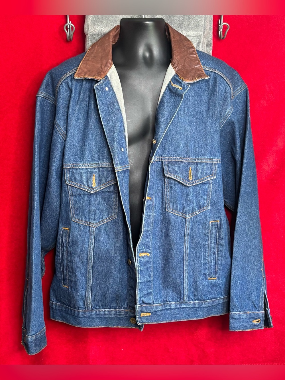 Vintage Marlboro Country Store Denim Trucker Jacket Leather Collar XL